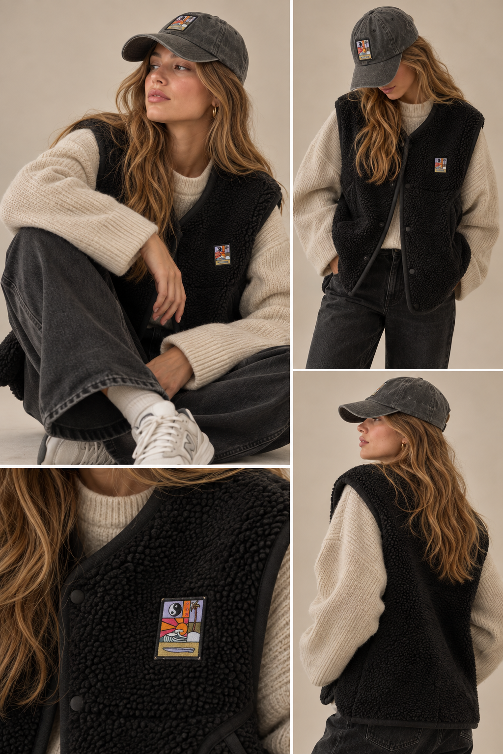 Gilet sherpa sans manches Néou noir