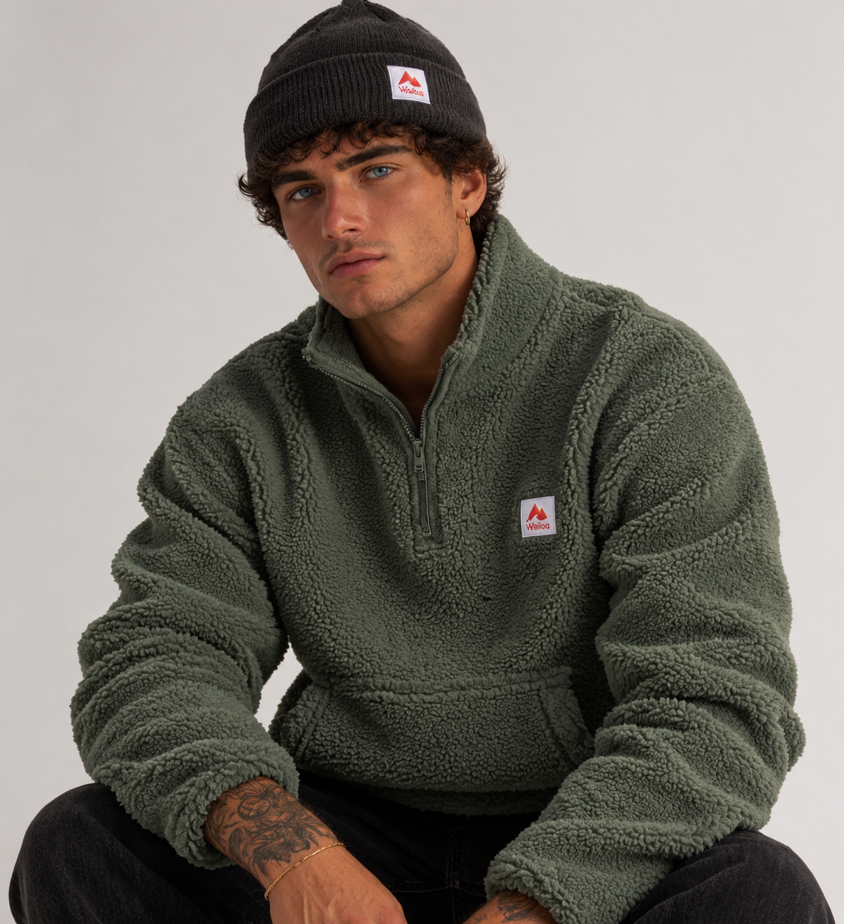 Sweat sherpa 1/4 zip Aure vert
