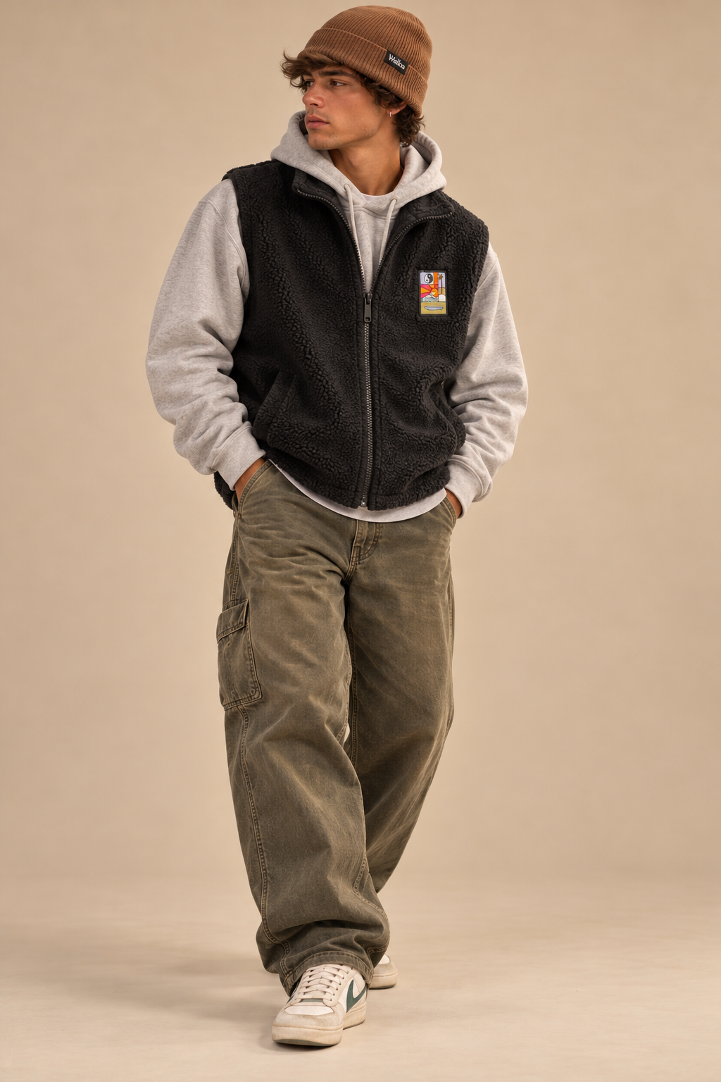 Veste zippée sherpa sans manches Barou noir