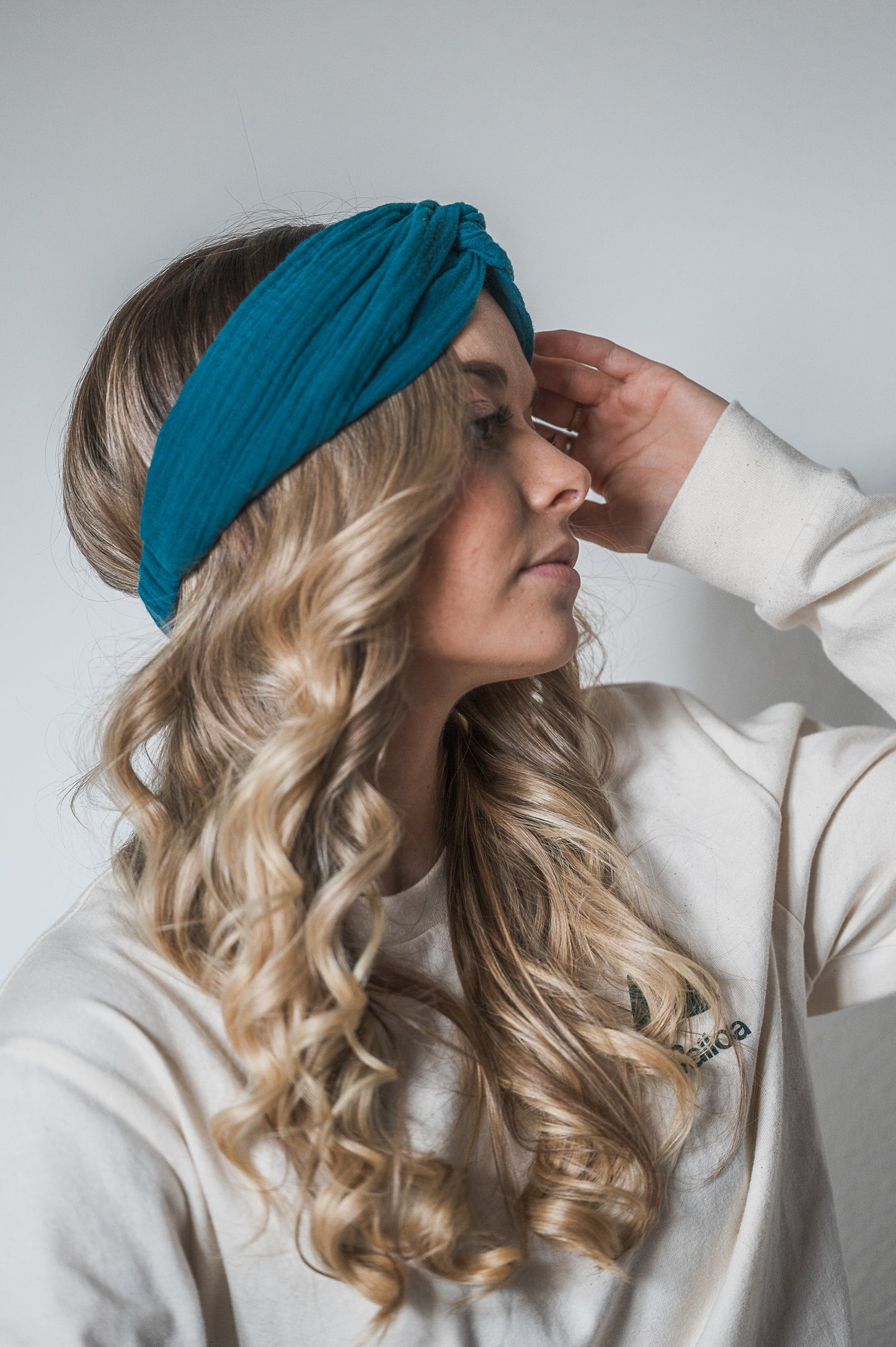 Headband gaze de coton bio bleu canard