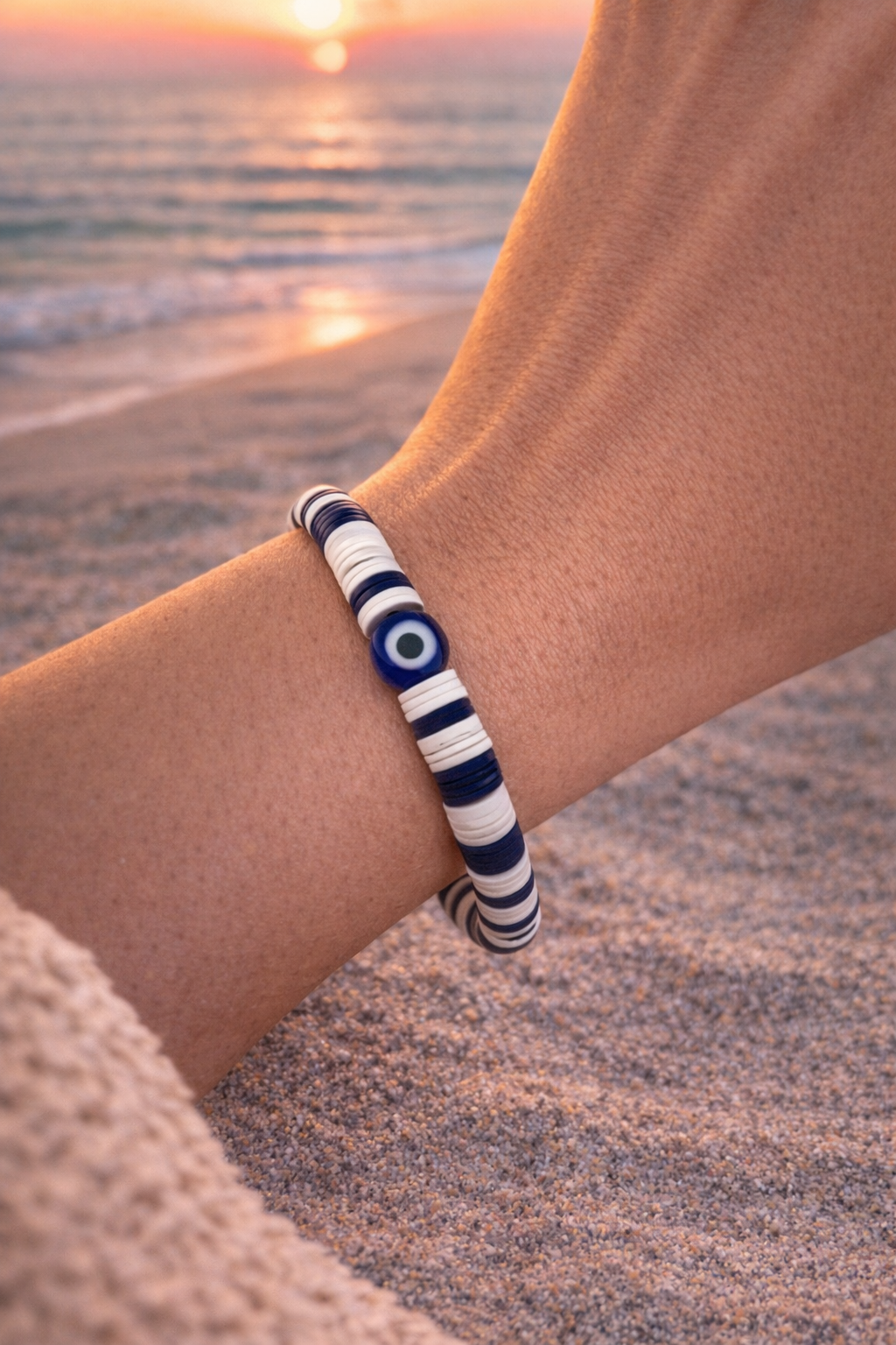 Bracelet oeil de protection blanc et bleu - Waïloa