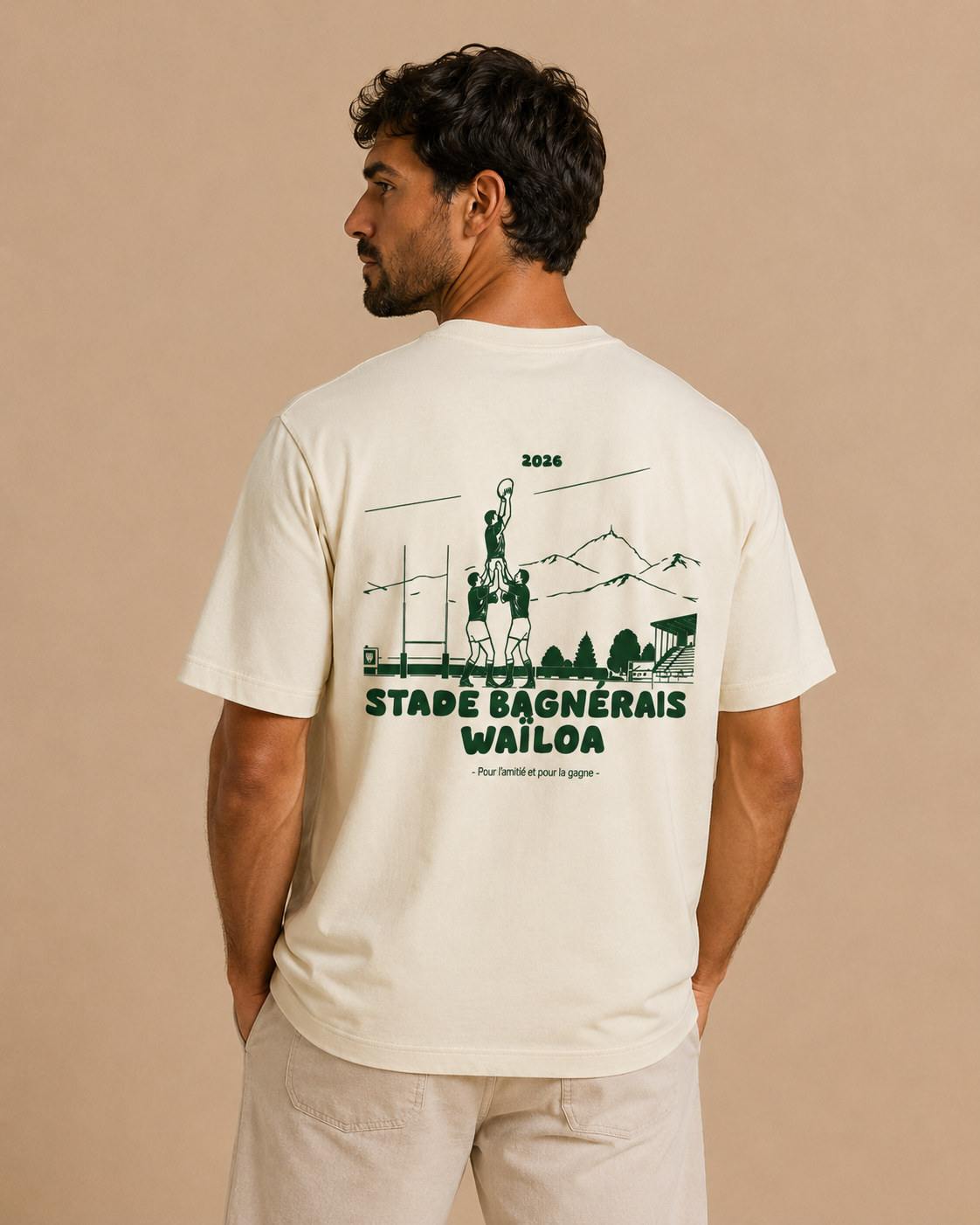 T-shirt oversize Marcel Cazenave écru/vert - Édition limitée Stade B.
