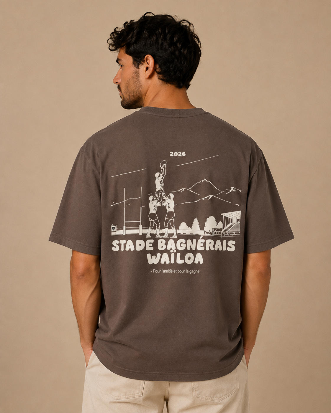 T-shirt oversize Marcel Cazenave marron/écru - Édition limitée Stade B.