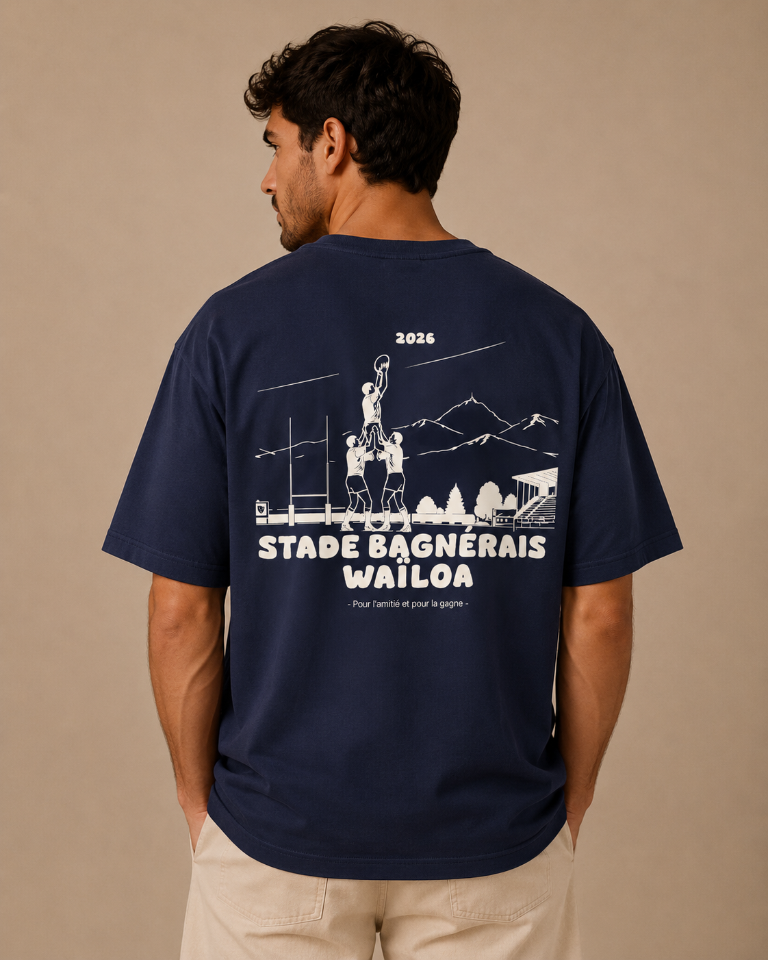 T-shirt oversize Marcel Cazenave marine/écru - Édition limitée Stade B.