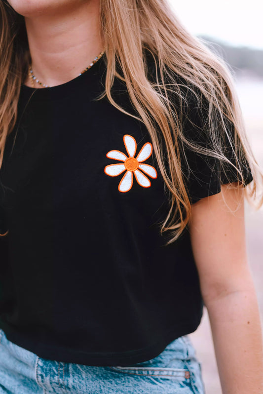 Crop top femme marguerite brodé