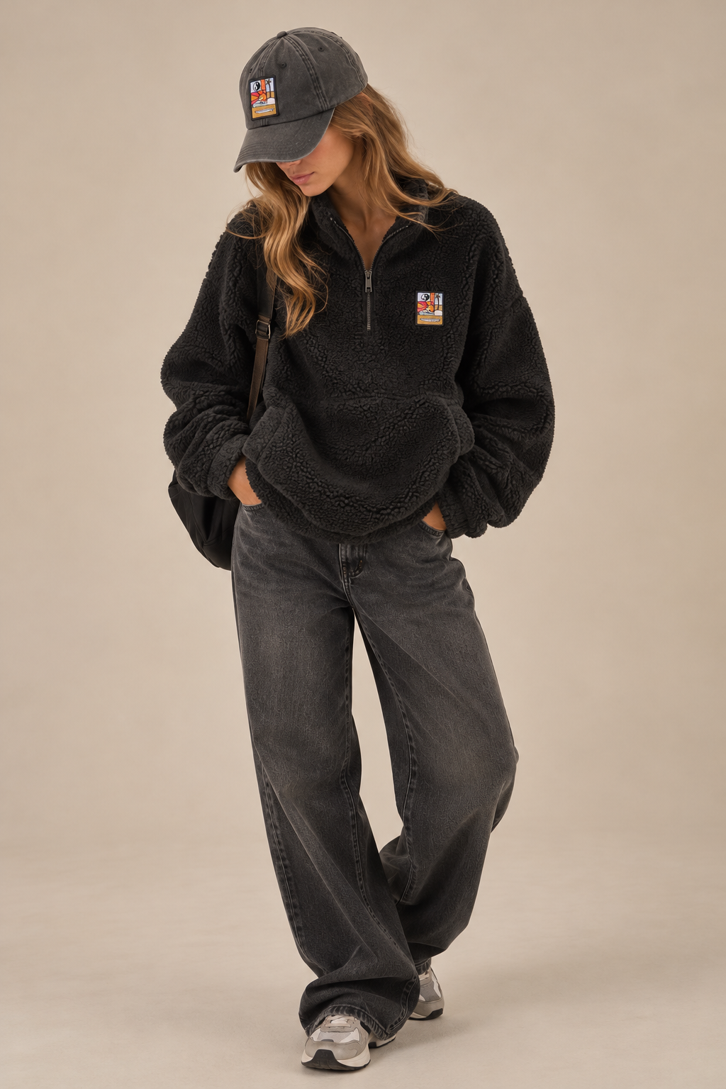 Sweat sherpa 1/4 zip Aure noir