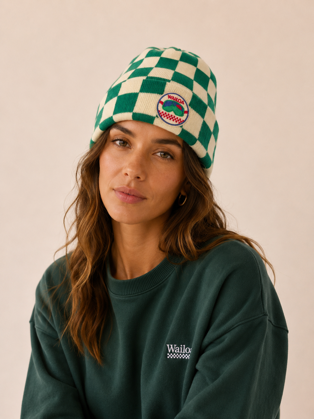 Move Green/Ecru Checkered Beanie