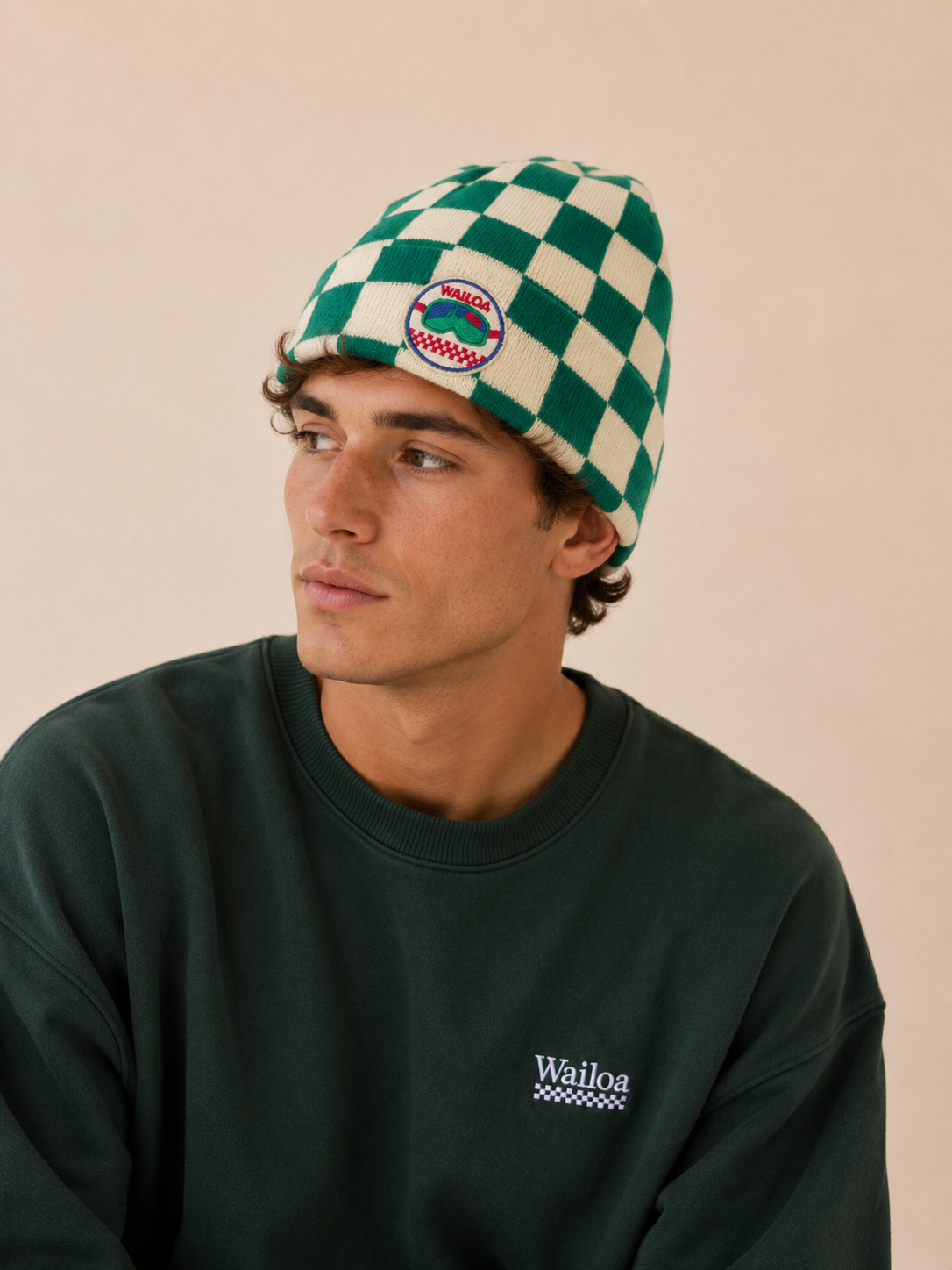 Move Green/Ecru Checkered Beanie