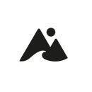 Il s'agit d'une image représentant un logo en noir sur fond blanc. Le logo est composé de deux formes triangulaires stylisées qui se chevauchent pour former une montagne, avec un cercle au-dessus qui pourrait représenter le soleil.