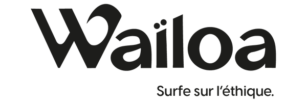 Logo Waïloa noir en png avec slogan surfe sur l'éthique
