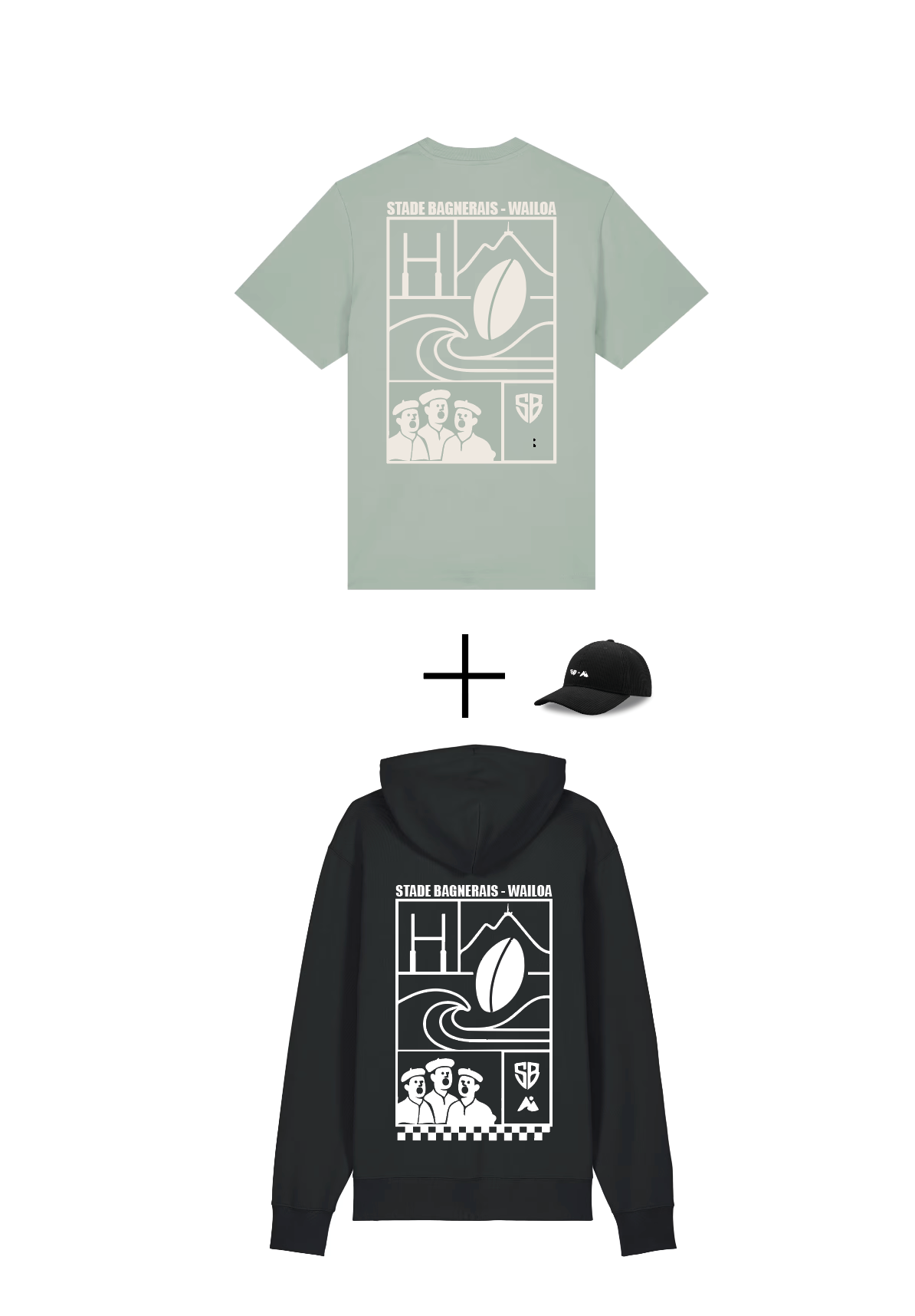 Pack 3pcs. : T-shirt + Sweat + Casquette Vert Stade B. - Waïloa