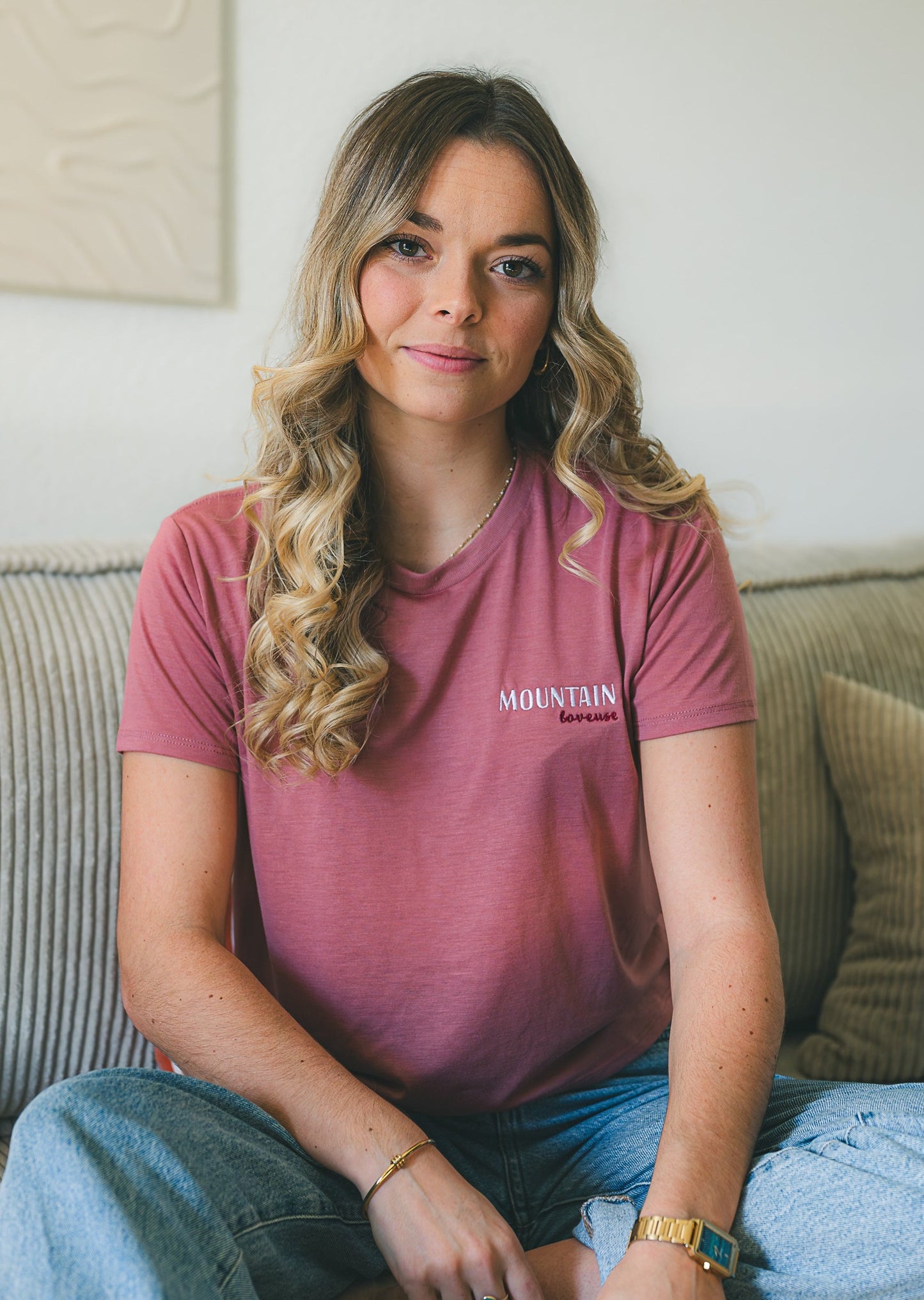 Crop-top femme Mountain loveuse rose