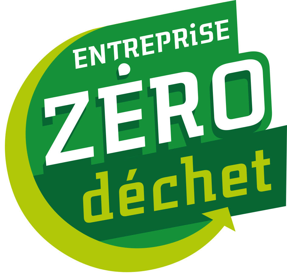 Logo label Entreprise Zéro Déchet avec des tons verts et une flèche circulaire symbolisant l'économie circulaire et la réduction des déchets.
