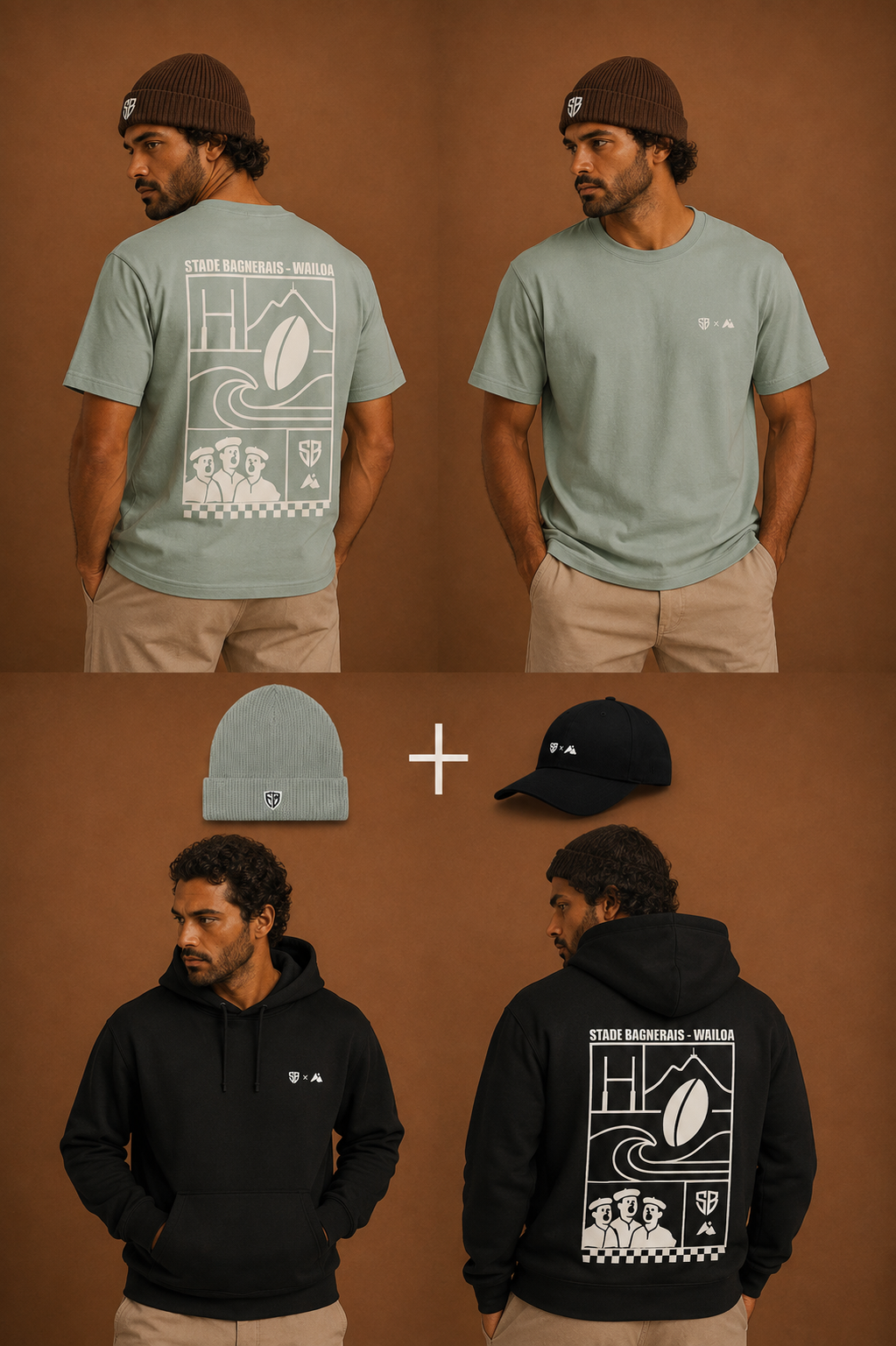 Pack 4pcs Sweat + T-shirt + Casquette + Bonnet vert | Stade Bagnerais x Waïloa