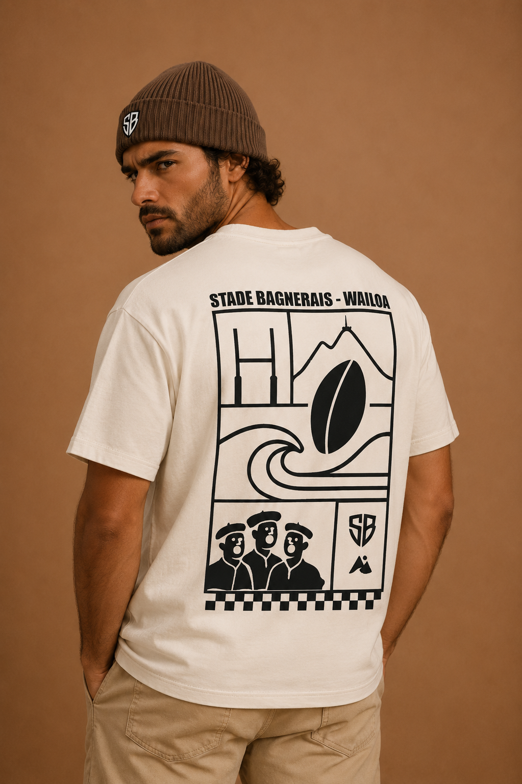 T-shirt oversize Capsule écru/noir | Stade Bagnerais x Waïloa
